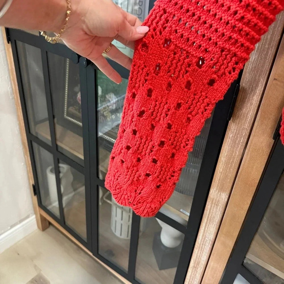 H&M sweater crochet pointelle knit cotton long sleeve top scalloped collar - Picture 5 of 7